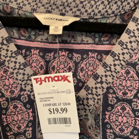 Lucky Brand Navy and Pink Patterned Blouse - Picture 2 of 3